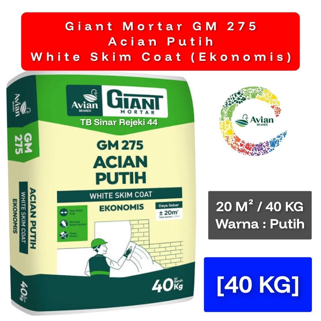 Giant Mortar GM 275 Acian Instan Putih 40 KG White Skim Coat [Avian Brands]