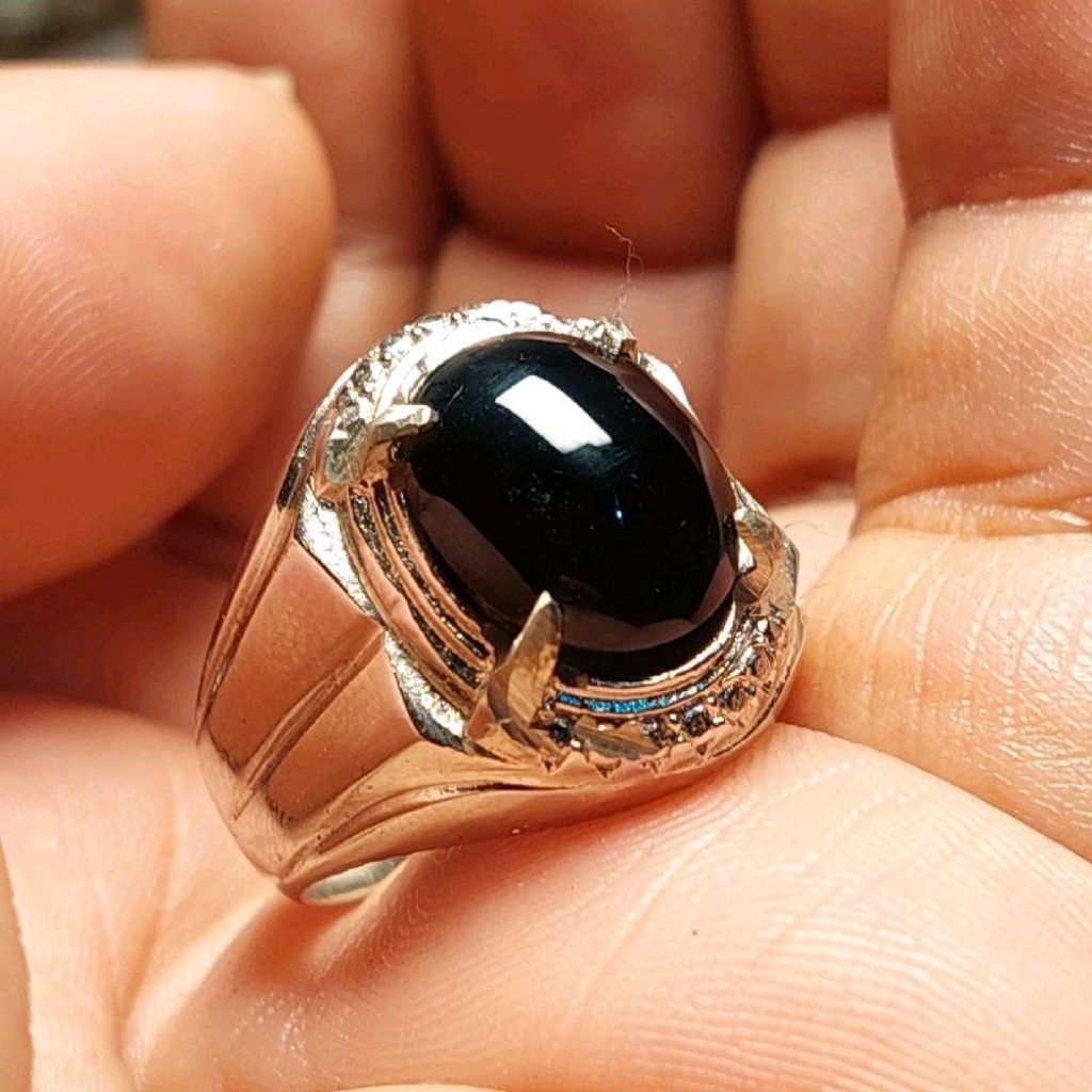 Cincin batu kecubung kopi kalimantan hitam senter coklat / batu kristal hitam quartz