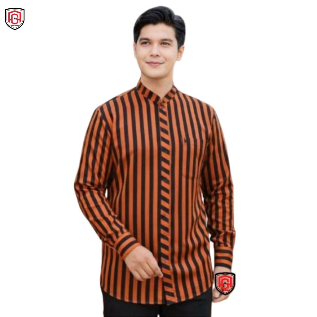 Kemeja Lurik Lengan Panjang Pria Lurik Pria Black Grey Lengan Panjang KEMEJA KOKO LURIK Kemeja Lurik