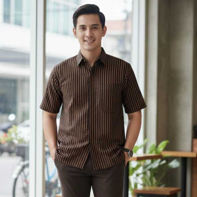 Batik pria kemeja batik lengan pendek hem batik sogan