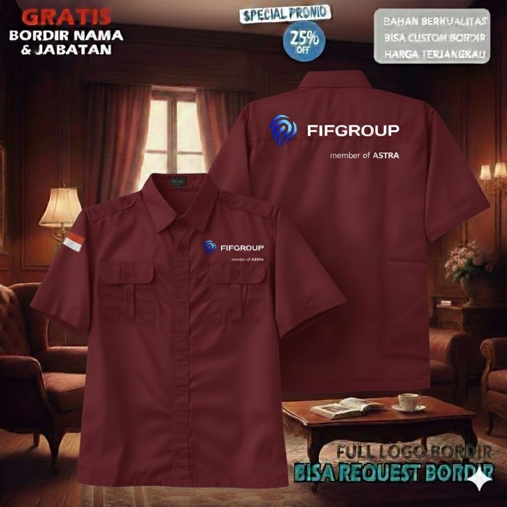 kemeja fif baju pdh FIF GROUP finance krem pendek