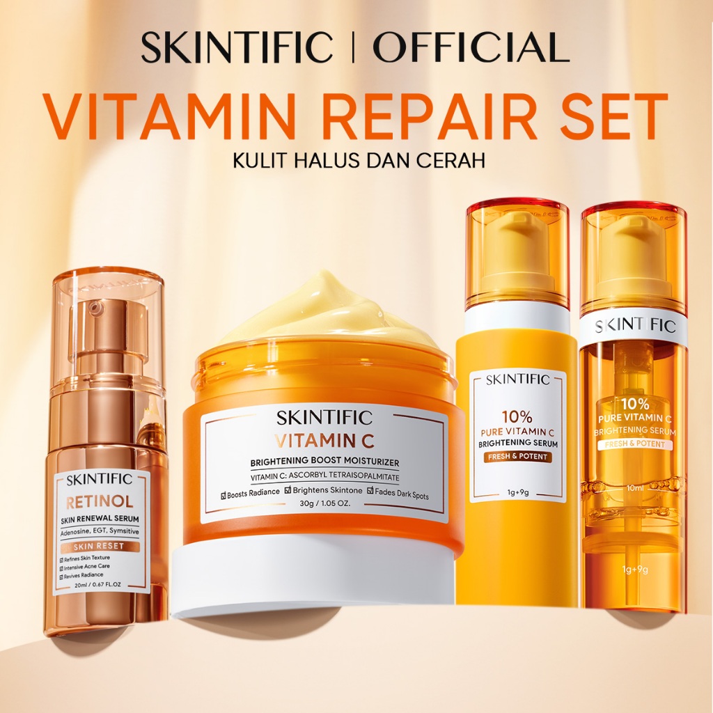SKINTIFIC -  3IN1 Vitamin Renew Set | 10% Pure Vitamin C Brightening Serum Retinol Serum 5X Ceramide