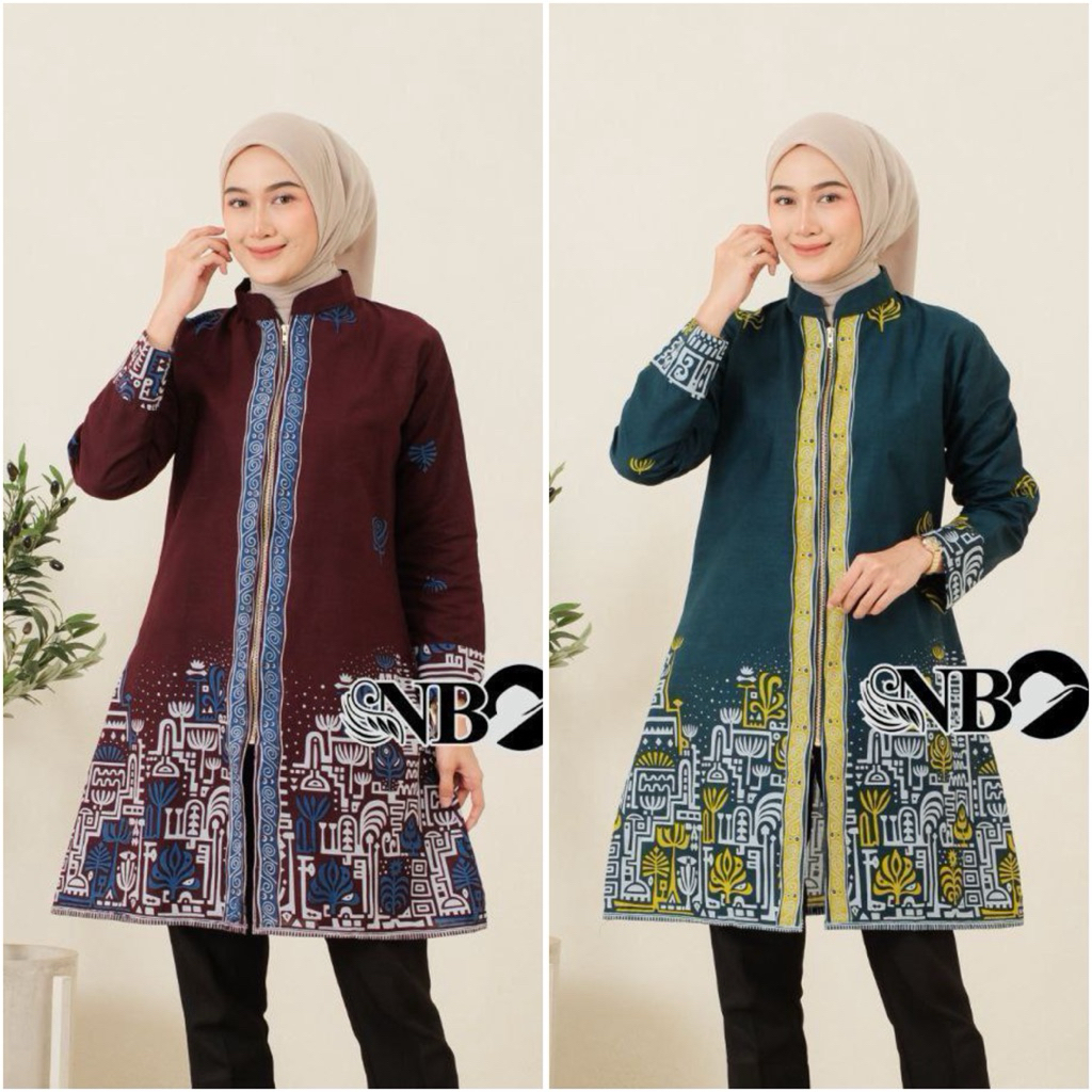 TUNIK BATIK WANITA RESLETING DEPAN BUSUI TUNIK BATIK WANITA LENGAN PANJANG TERBARU