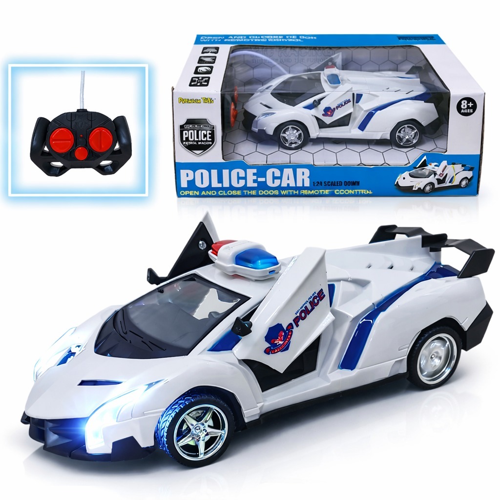 Mainan Mobil Remote Control Polisi Buka Pintu Lampu LED Skala 1:24 - PR 17228 A