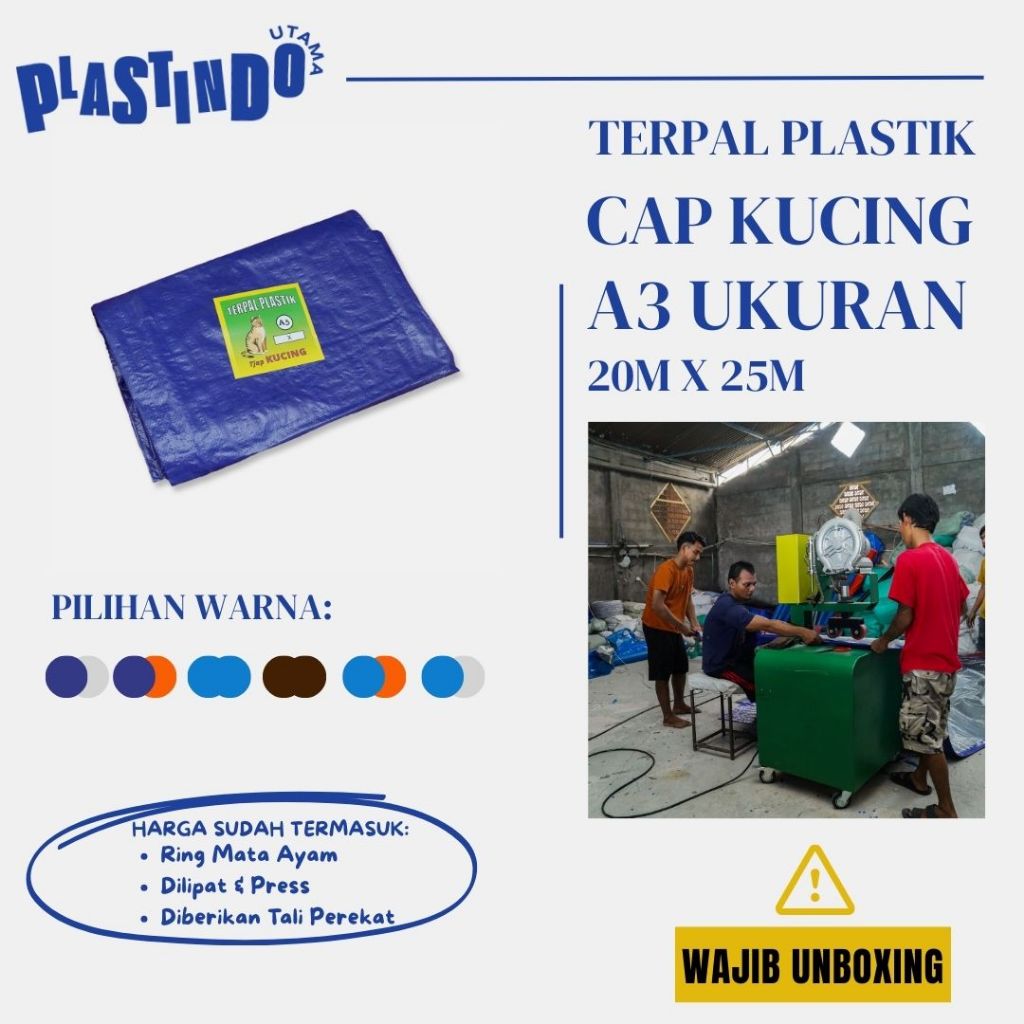 TERPAL PLASTIK A3 CAP KUCING TUTUP KAPAL TONGKANG BATU BARA UKURAN 20 X 25M