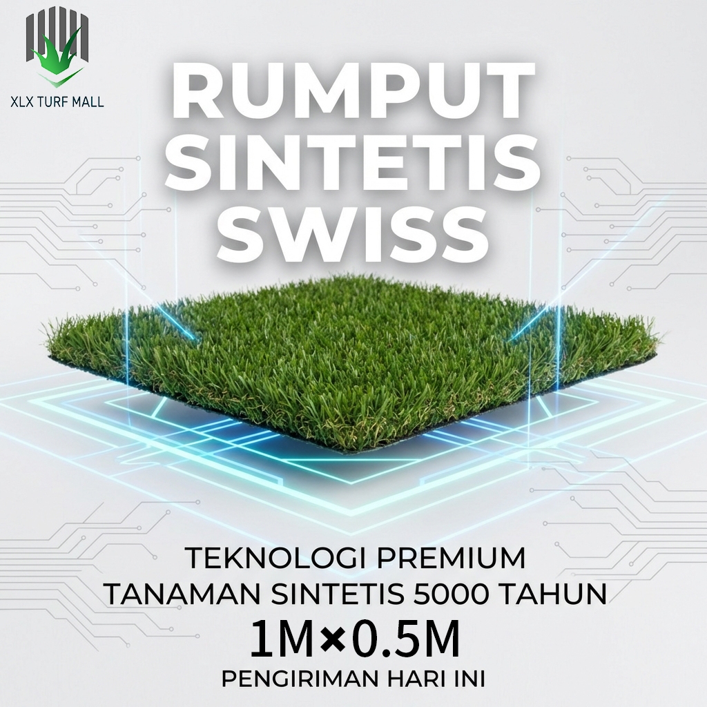 Rumput Sintetis 1m x 0.5m Ukuran Penuh (Tanpa Putus) Karpet Rumput Komersial 3/2.5cm Rumput Sintetis