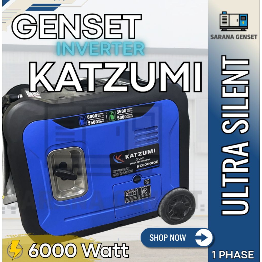 GENSET PORTABLE INVERTER KATZUMI 6000 WATT 1 PHASE 220V 50HZ KZ8000IGE (DUAL FUEL BENSIN / LPG)