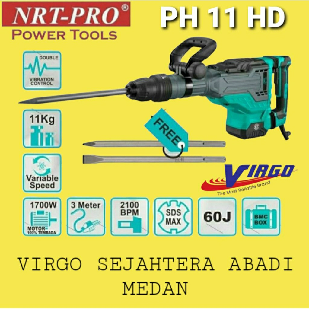 PH11HD MESIN BOR BOBOK BETON 11KG PERCUSSION HAMMER 1700W NRT PRO PH 11 HD PH11 HD PH 11HD