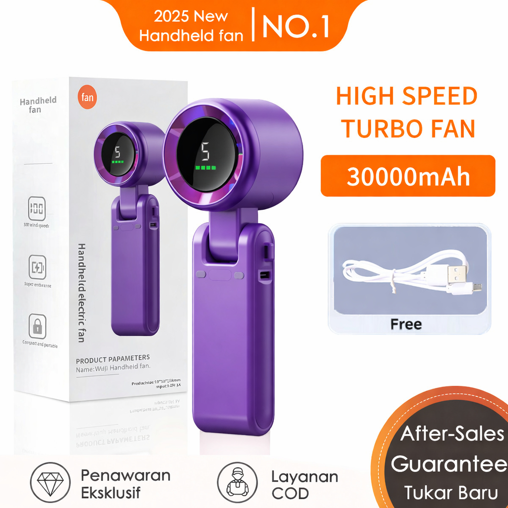 COD Kipas Angin Mini Portable USB 16500RPM Kipas Lipat 5-Speed Wind LED Display Dengan Untuk kipas a