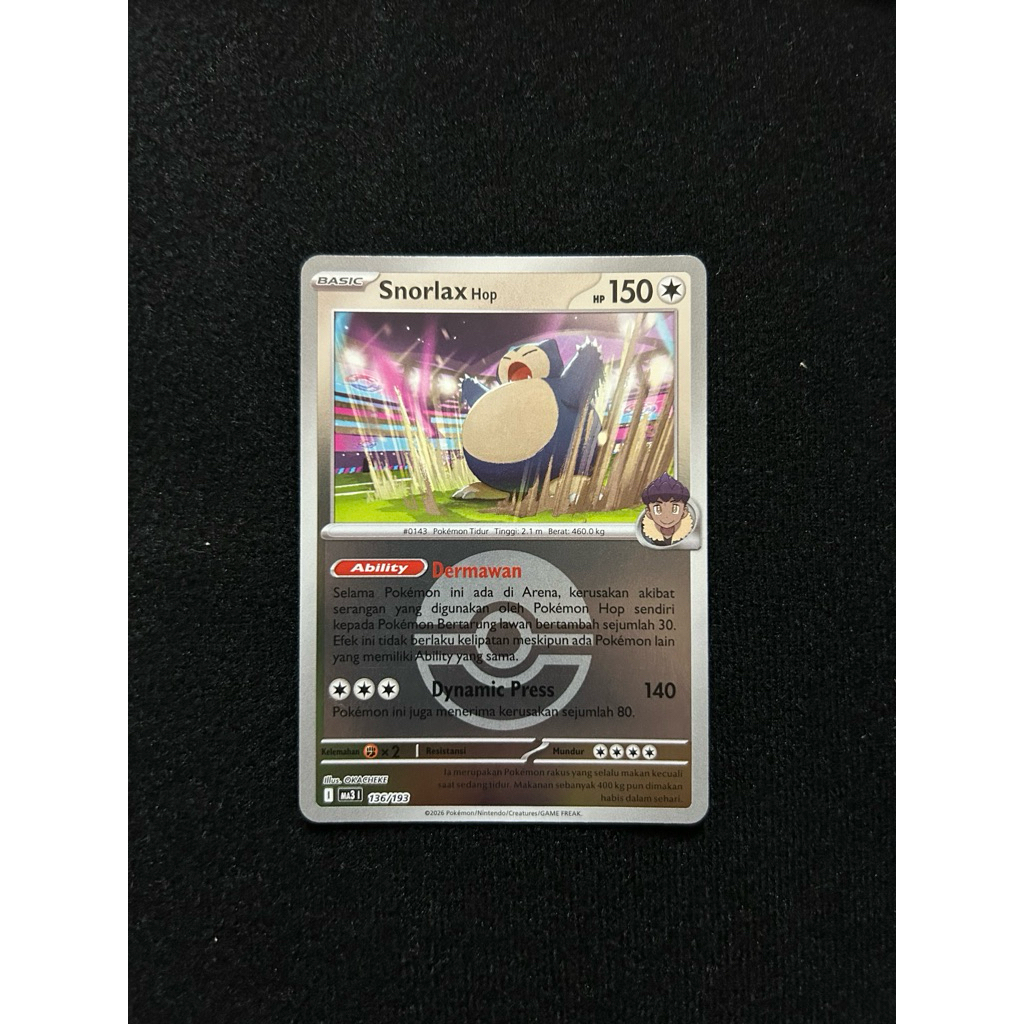 SNORLAX HOP HOLO POKEBALL ma3 136/193 POKEMON CARD TCG INDONESIA KARTU POKEMON