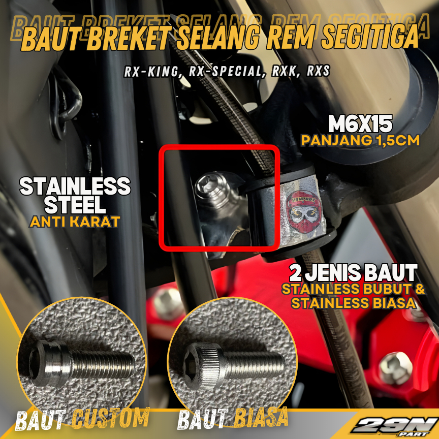 Baut Baud L Stainless Bracket Clamp Selang Rem Segitiga Bawah M6x15 RX KING RXKING RXK RXS YT 115 Cu
