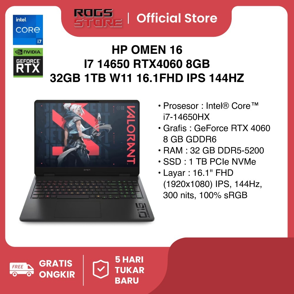 HP OMEN 16 I7 14650 RTX4060 8GB/ 32GB 1TB W11 16.1FHD IPS 144HZ