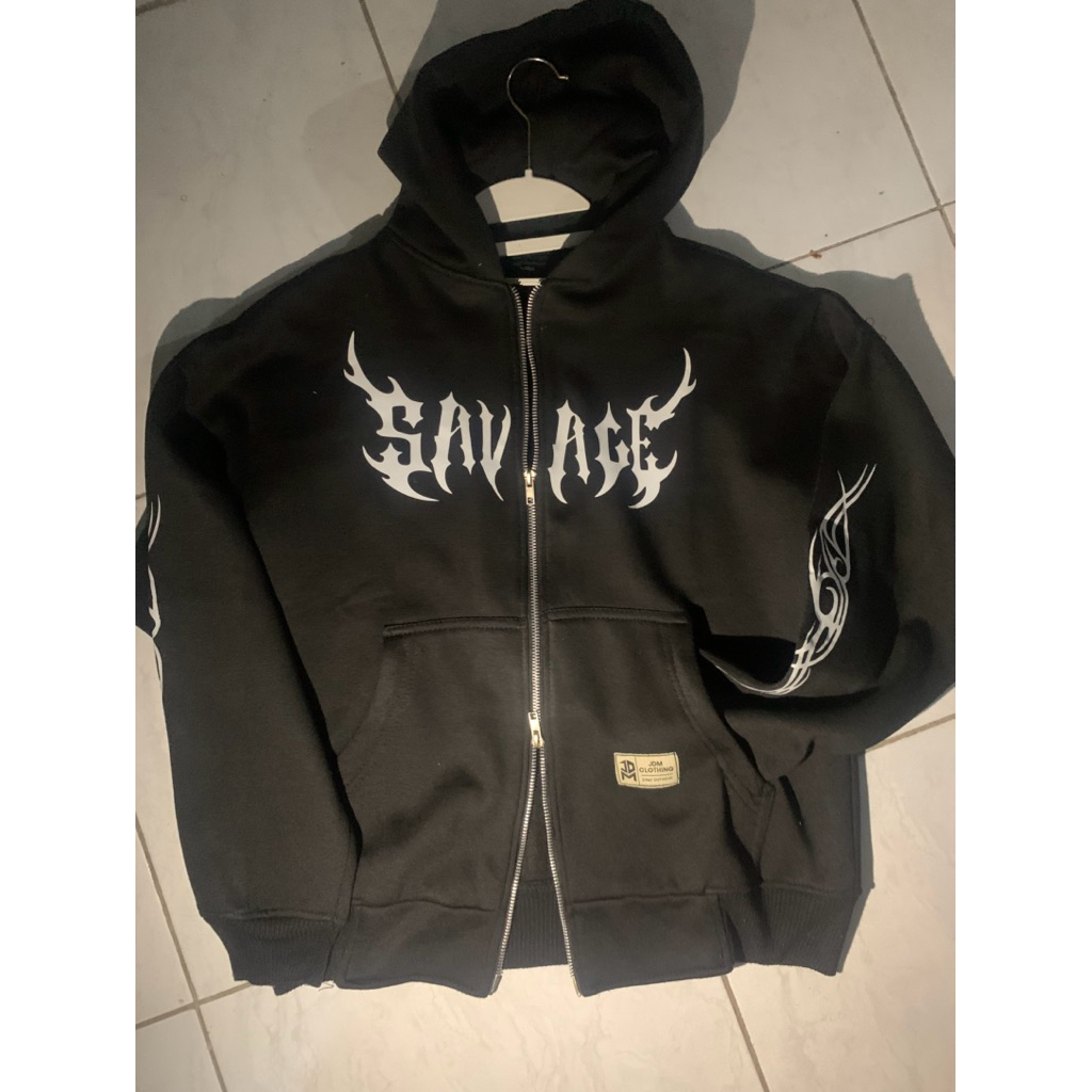 PRELOVED hoodie zipper boxy oversize savage hitam unisex (ukuran m dewasa)