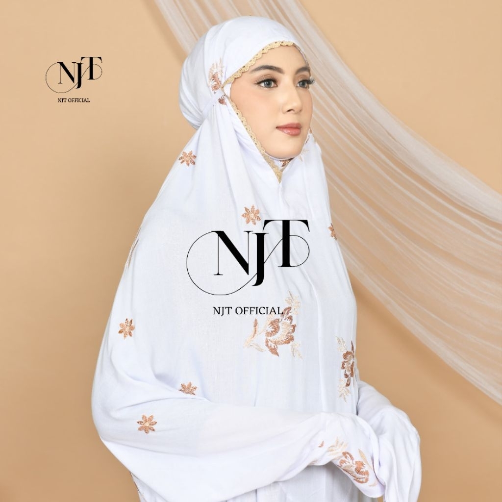 NJT_Mukena Terusan Lajuran Dewasa Bordir Sheila Mukenah Katun Paris Wanita Muslim Panjang Traveling 