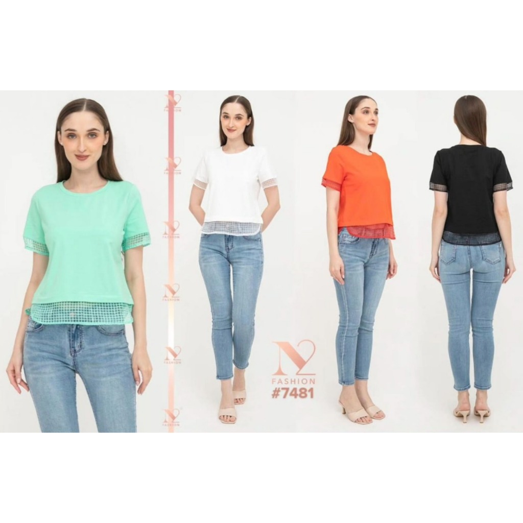 Atasan wanita kaos kombinasi tile transparant | Kaos polos premium import quality termurah | Atasan 