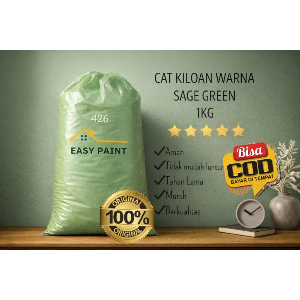 Cat tembok kiloan warna sage green 1kg