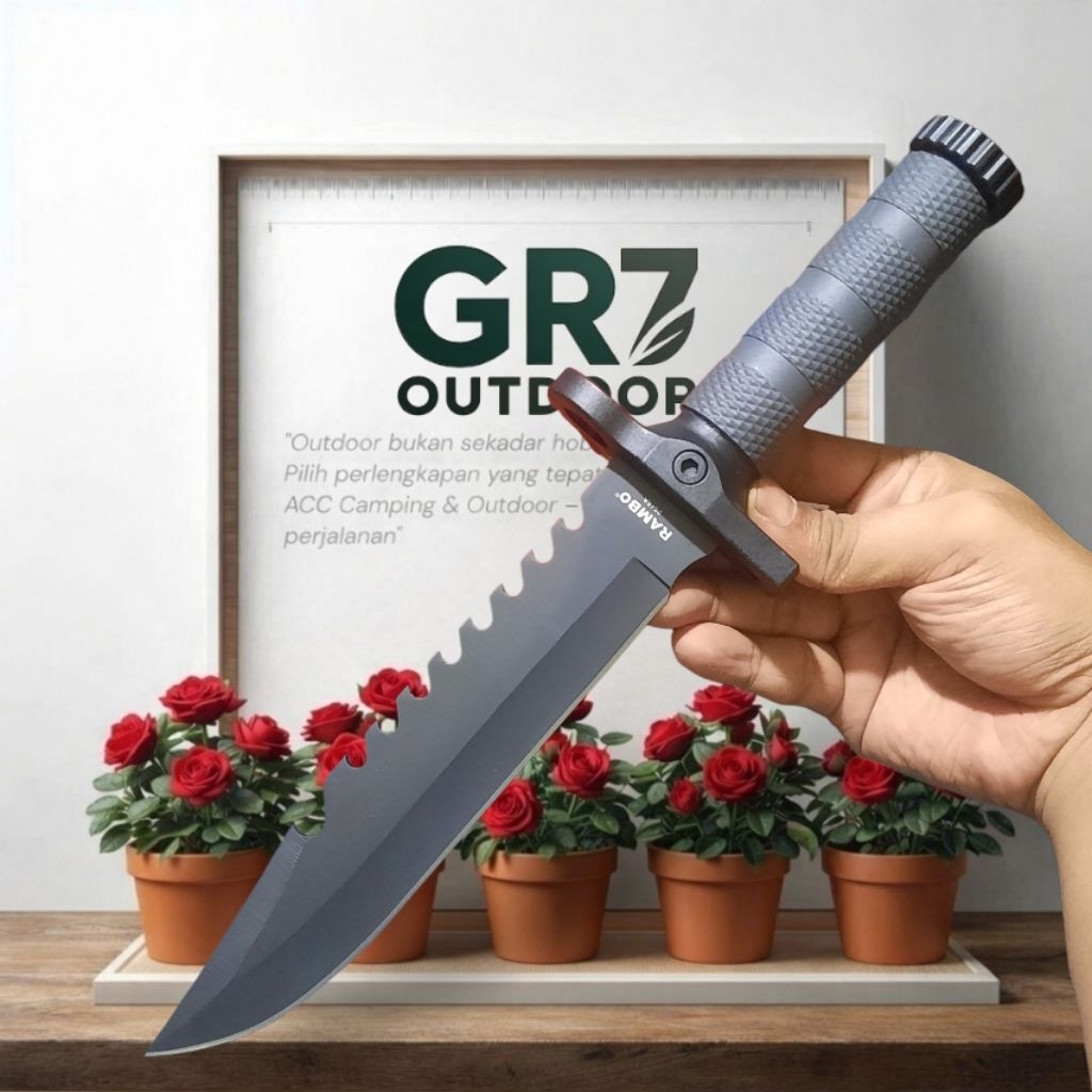 Pisau Survival Tactical Rambo 2548A + Sarung / Pisau Outdoor / Survival Kit