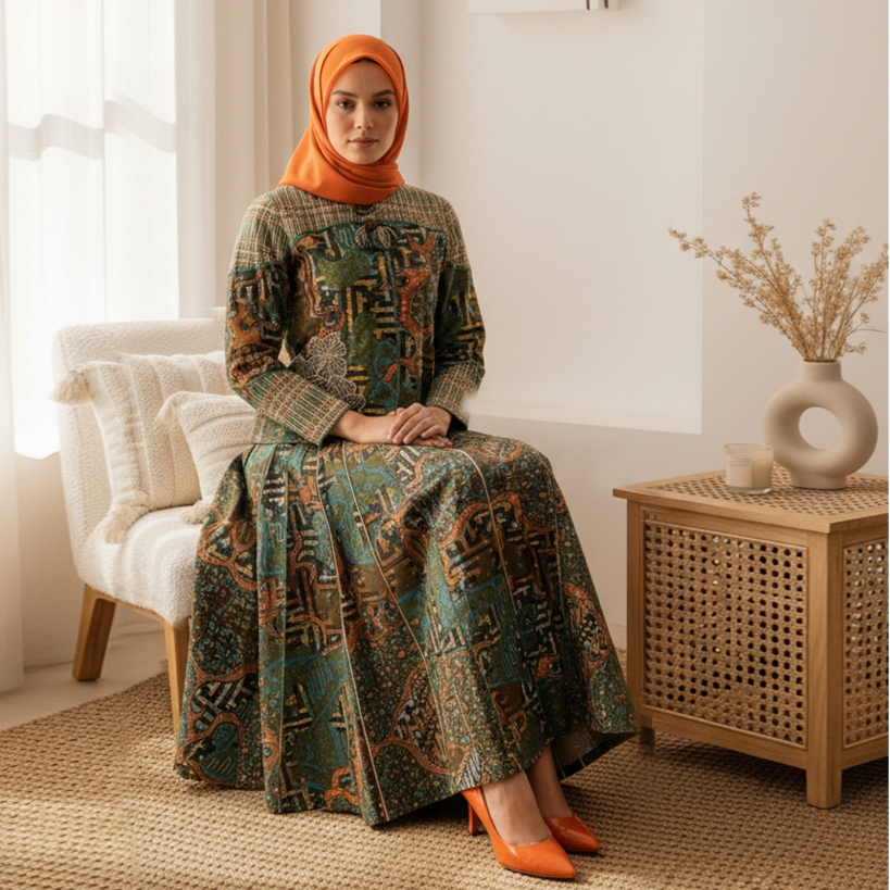 Dewi Sambi - One Set Batik variasi Tenun Bordir Bunga | Setelan Blouse Rok Batik Tenun Baduy
