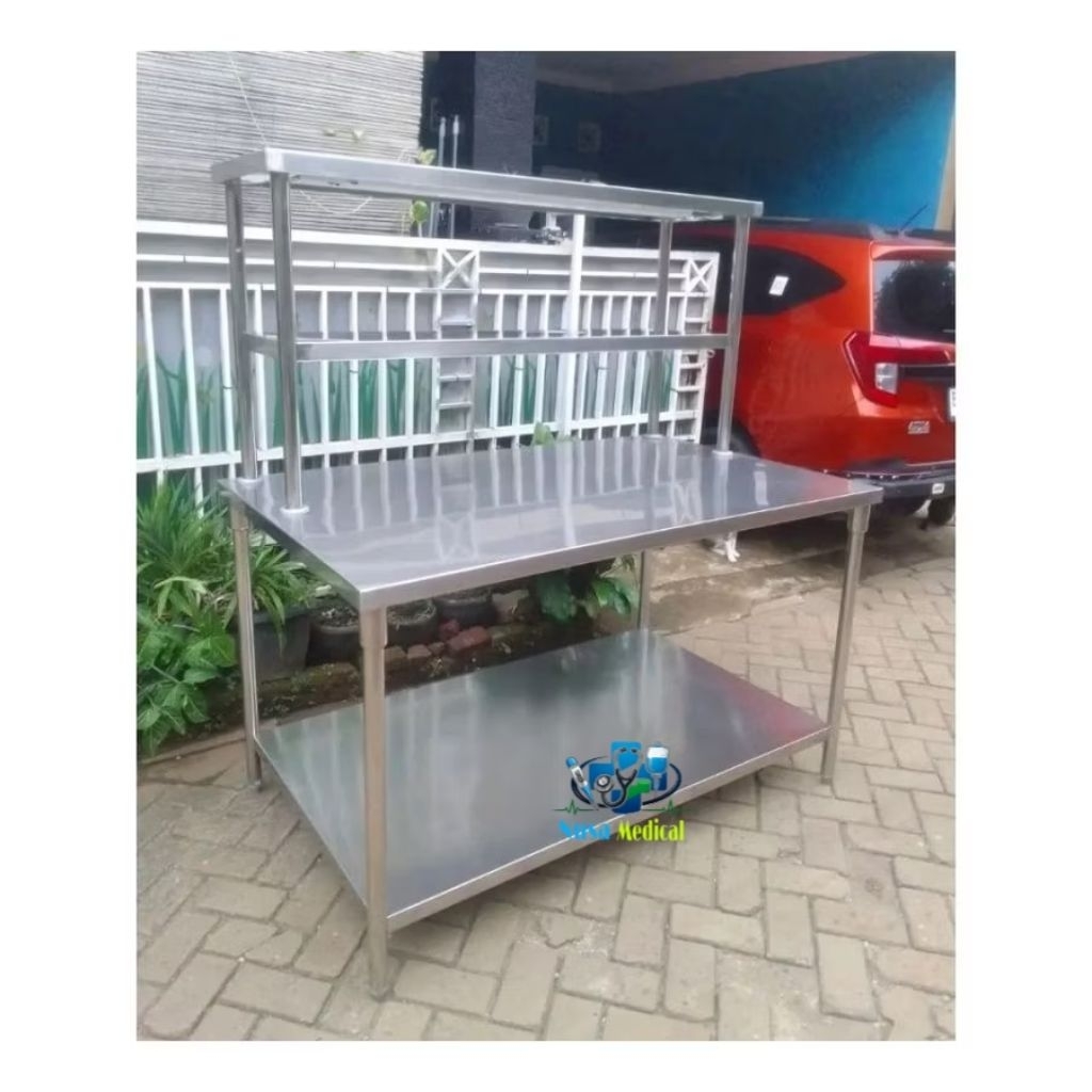 Worktable stainless 304 HL meja kerja dapur restoran MBG Cafe / Meja dapur restoran / meja dapur MBG