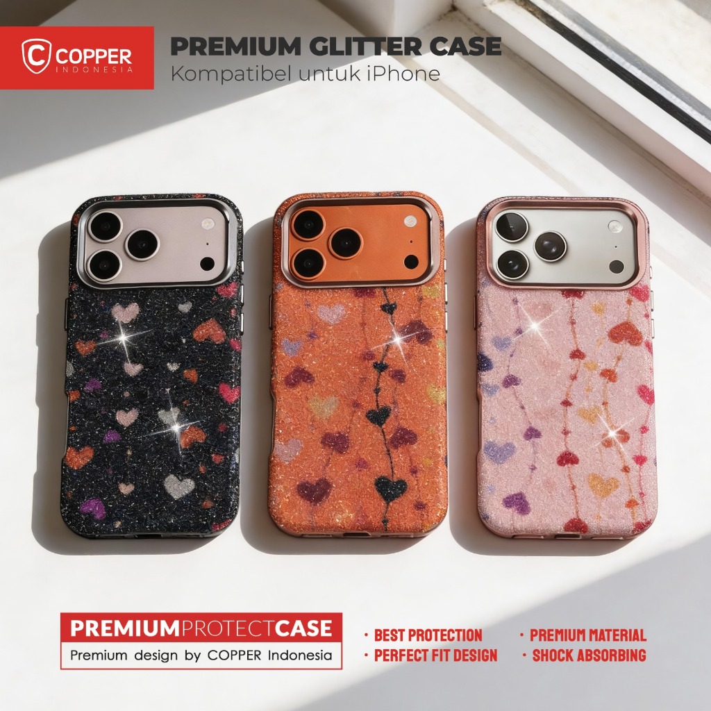 COPPER For iPhone 17 Series - Air / Pro / Max | Design Rainbow Love Glitter Case Support Wireless Ch