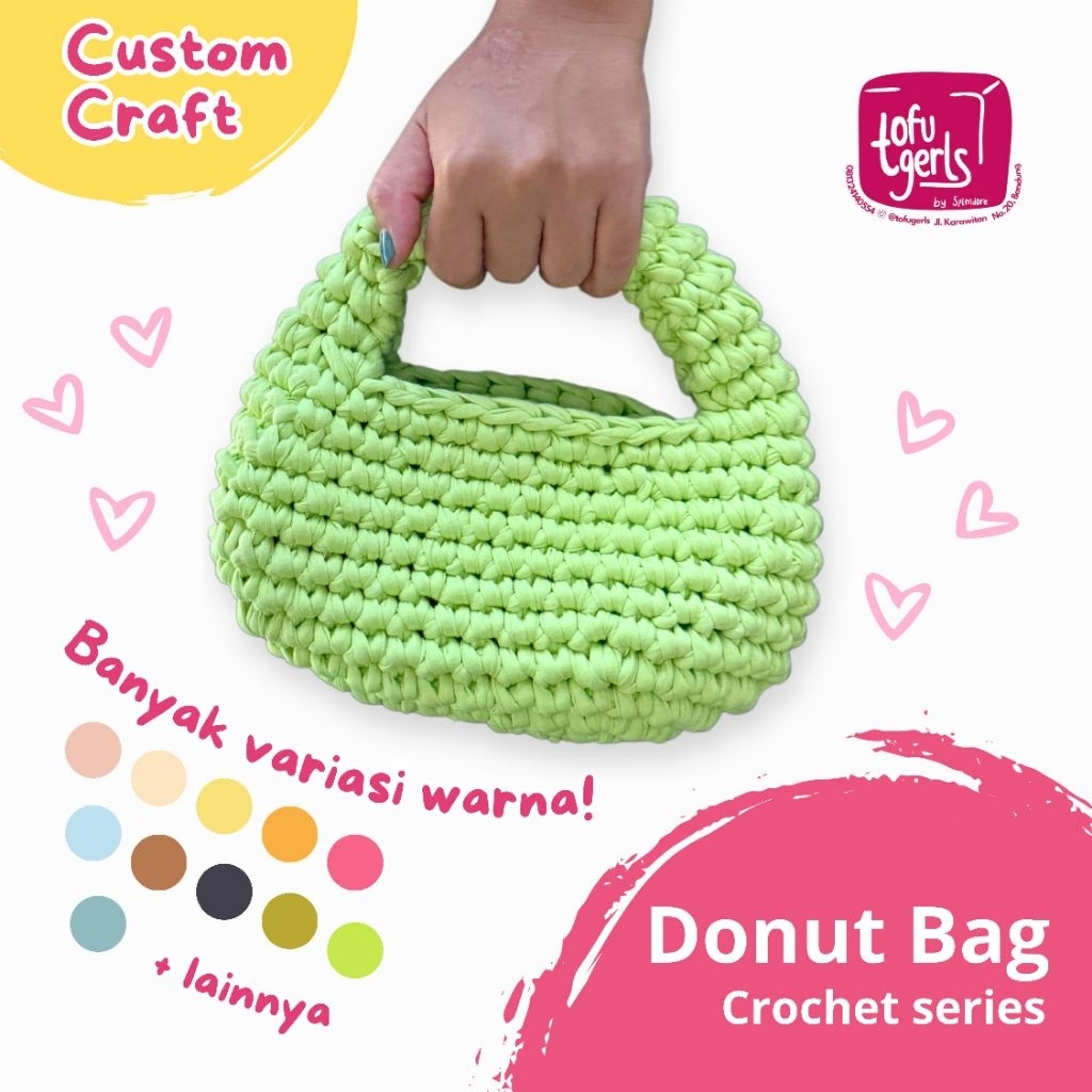 Donut Bag Tas Rajut Handmade | Crochet T-Shirt Yarn Mini Bag Wanita