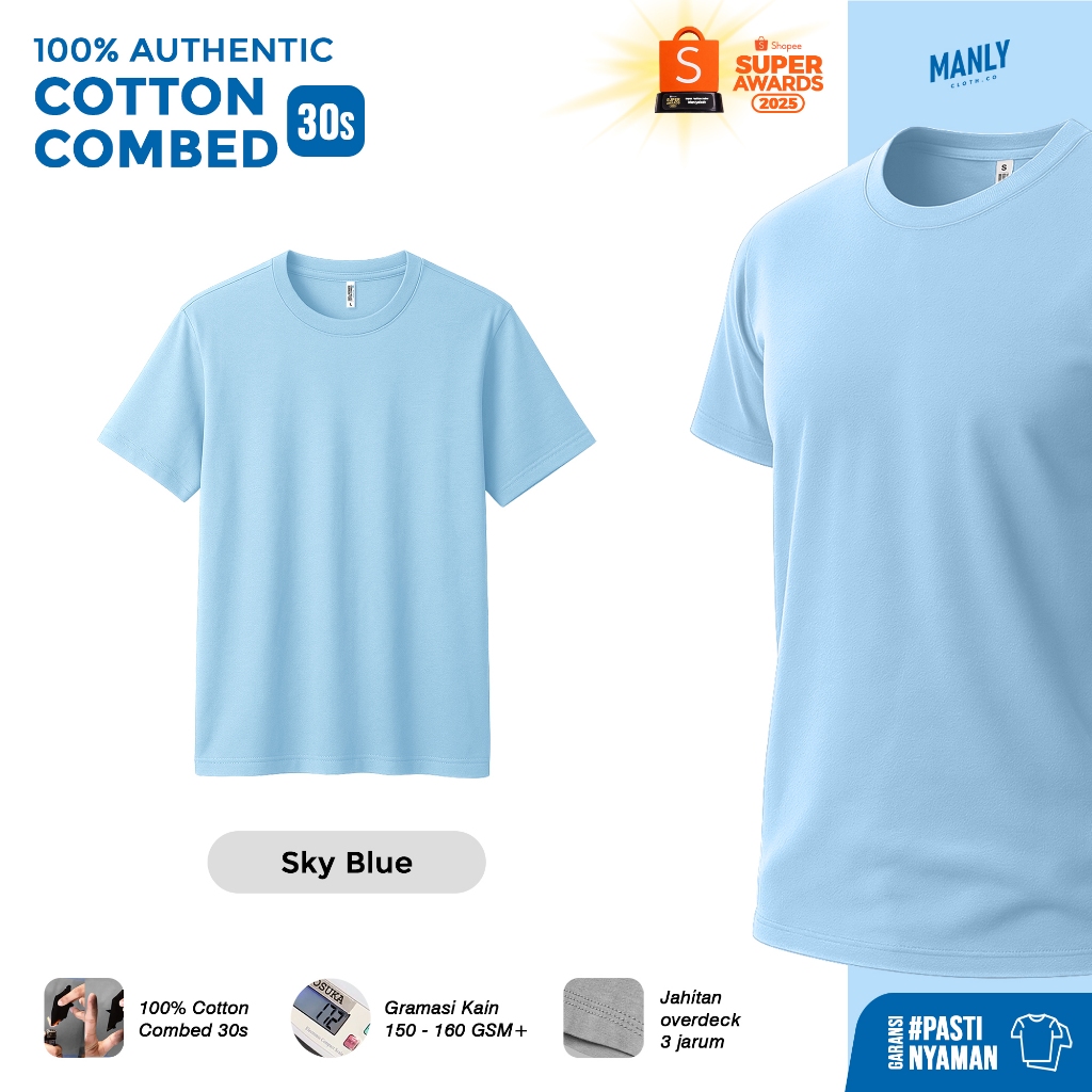 KAOS SKY BLUE PREMIUM COMBED 30S