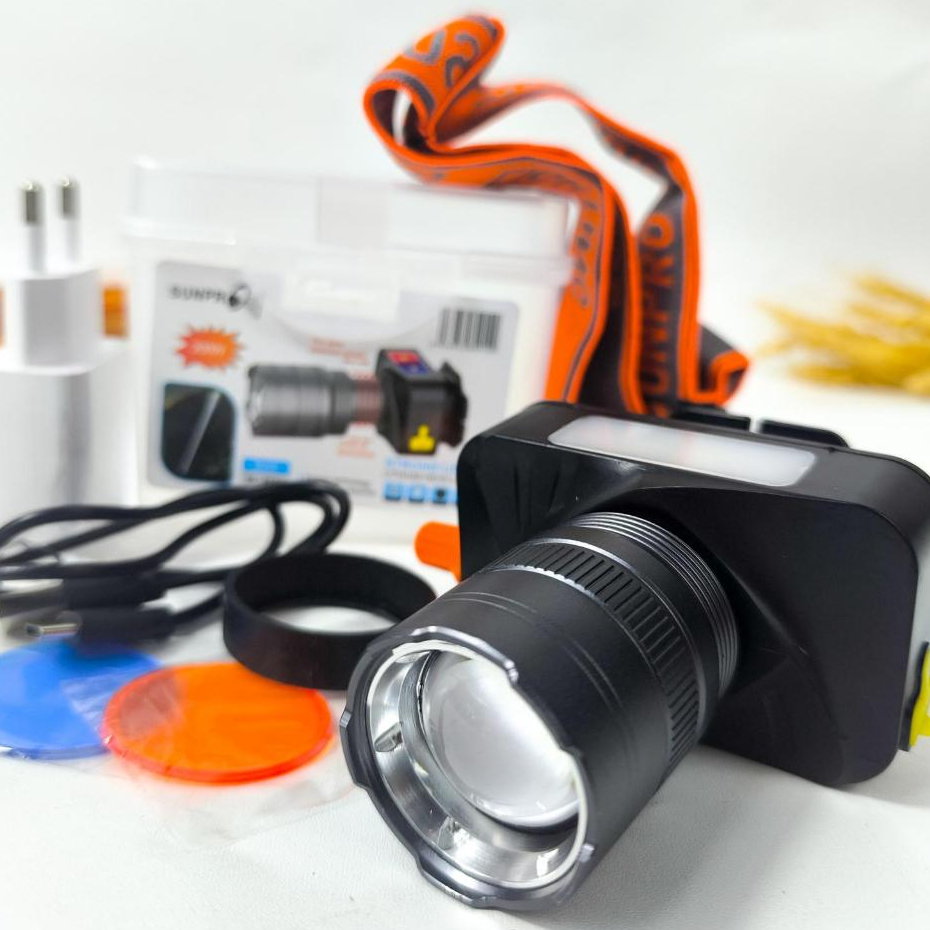 Terbaru Senter Kepala Zoom 250W SUNPRO SL-8981 Super Terang Murah Bisa COD |Senter Kepala zoom super