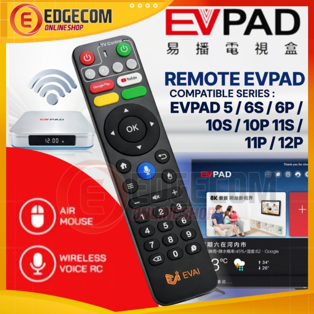 EVPAD Remote Android TV Box Wireless Voice Control Bluetooth untuk 6P 10S 10P 11S 11P 12P dengan Fit