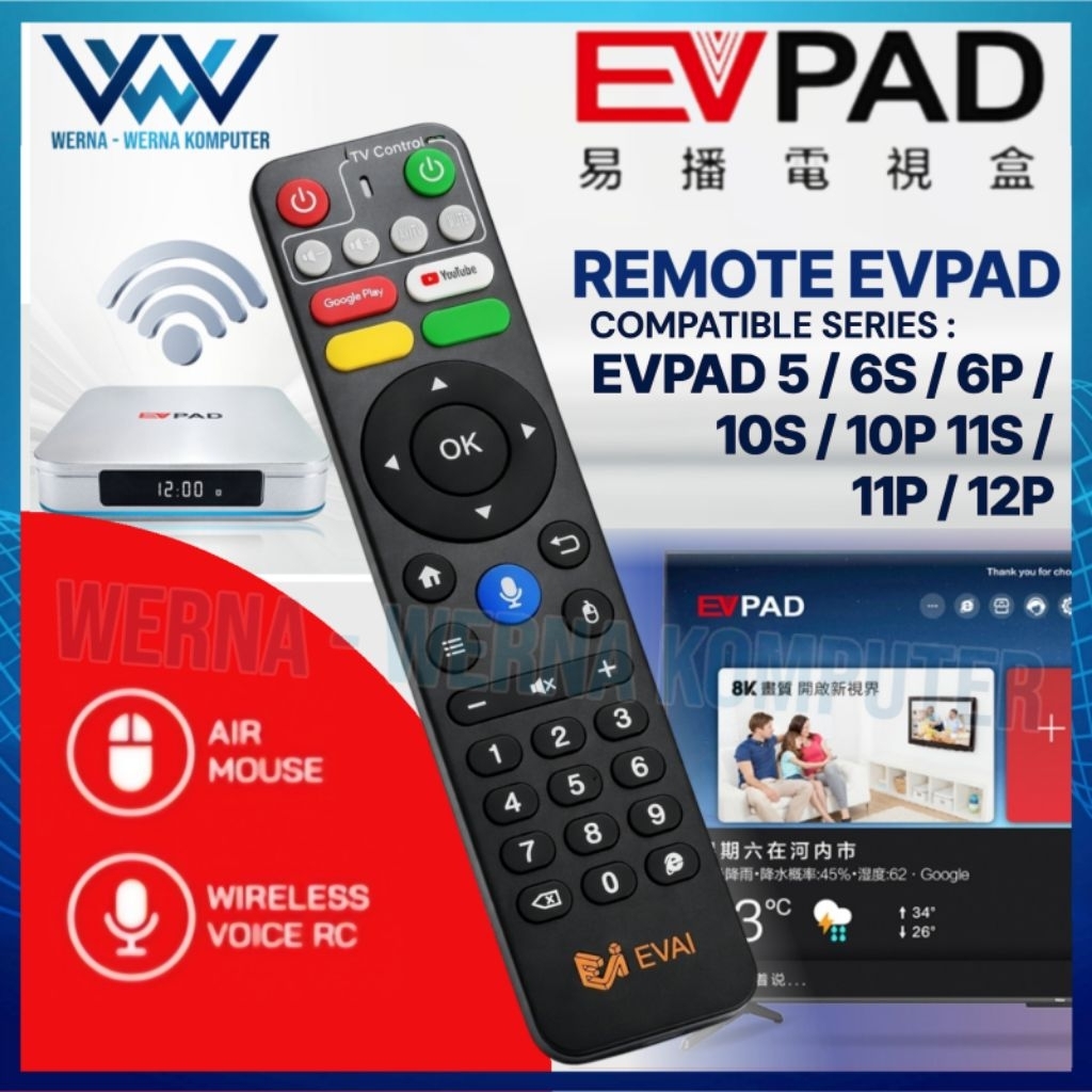 EVPAD Remote Android TV Box Wireless Voice Control Bluetooth for 6P 10S 10P 11S 11P 12P dengan Fitur