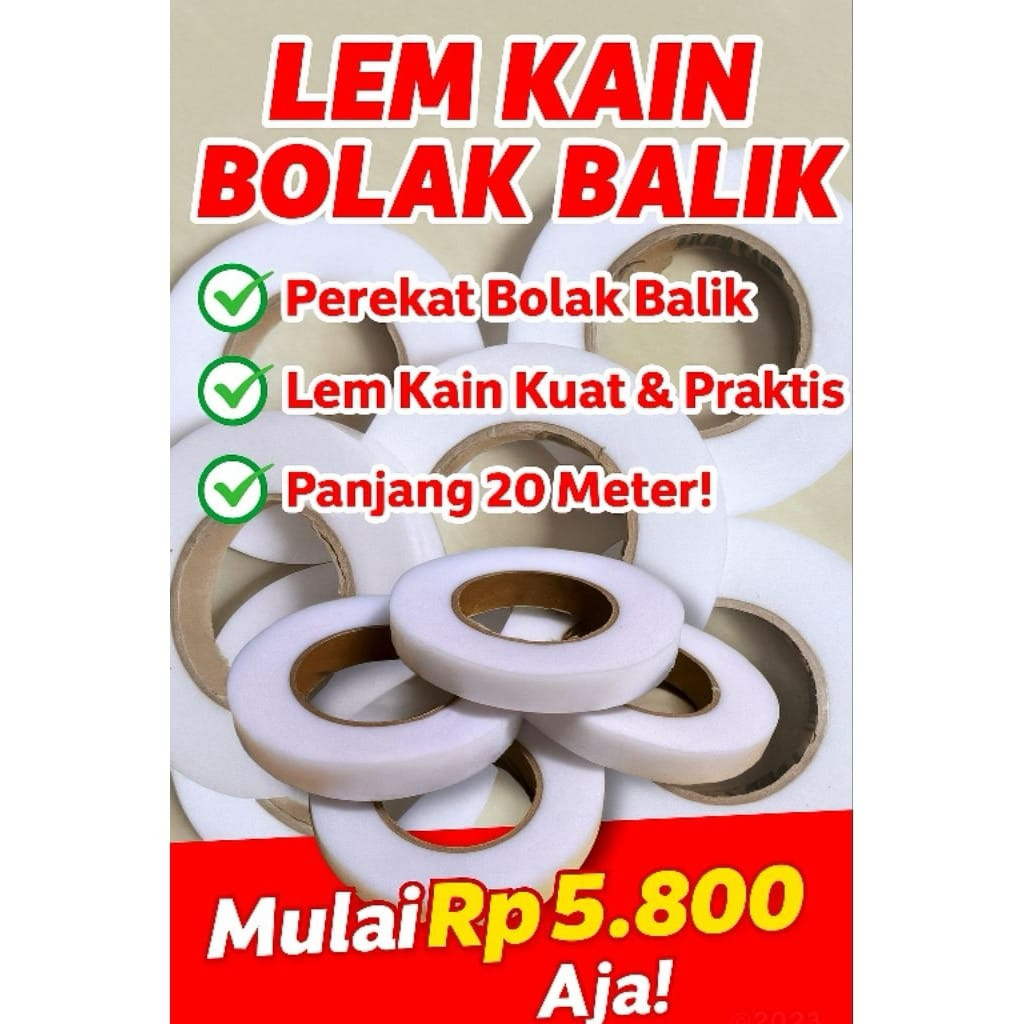 Lem Kain 2 Sisi Super Kuat - Solusi Praktis Jahit & Kerajinan - 50M,Lebar 1.2cm/Lem Kain Visofik 2 S