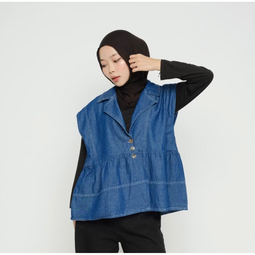 MELODIE VEST JEANS WANITA / ATASAN BAJU ROMPI REMAJA DEWASA / OUTER ROMPI GEO JEANS WANITA