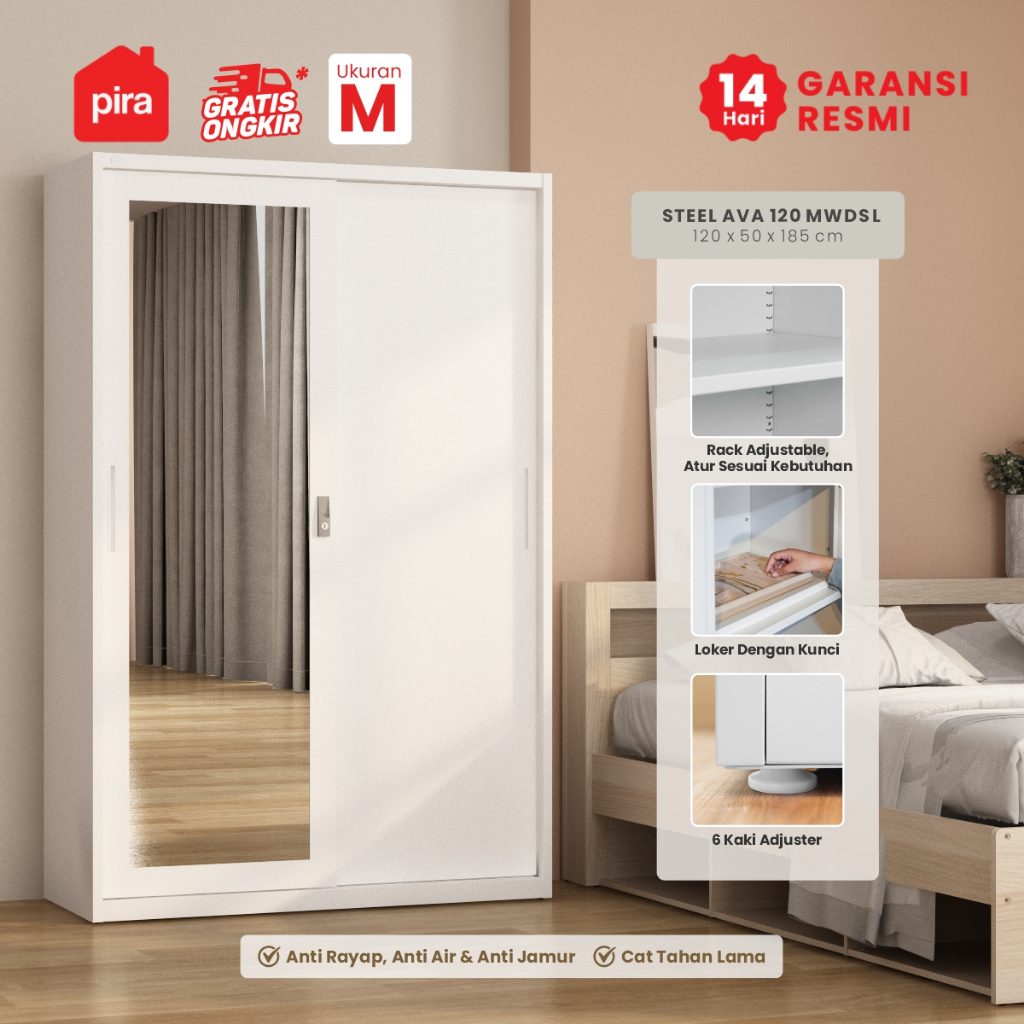 PIRA - STEEL AVA 120 MWDSL Lemari Pakaian Besi Sliding / Pintu Geser