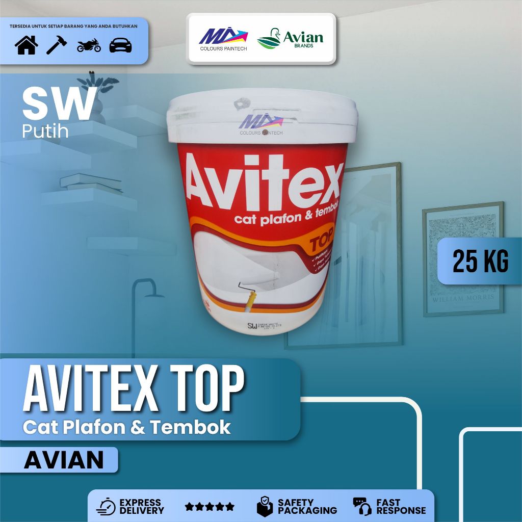[25 KG] CAT TEMBOK AVIAN AVITEX TOP SW WARNA PUTIH KEMASAN 25 KG