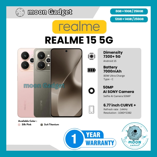 HP REALME 15 5G 12/256GB, 15 5G 8/256GB, 14 5G 8/256GB & 13+ 5G 12/256GB (GARANSI RESMI REALME)