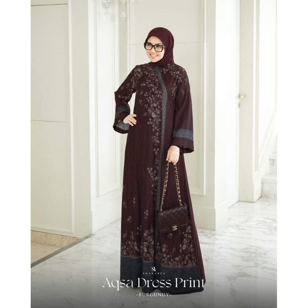 Aqsa Dress Print by Shararea | Dress Lebaran Kondangan Formal Motif Print