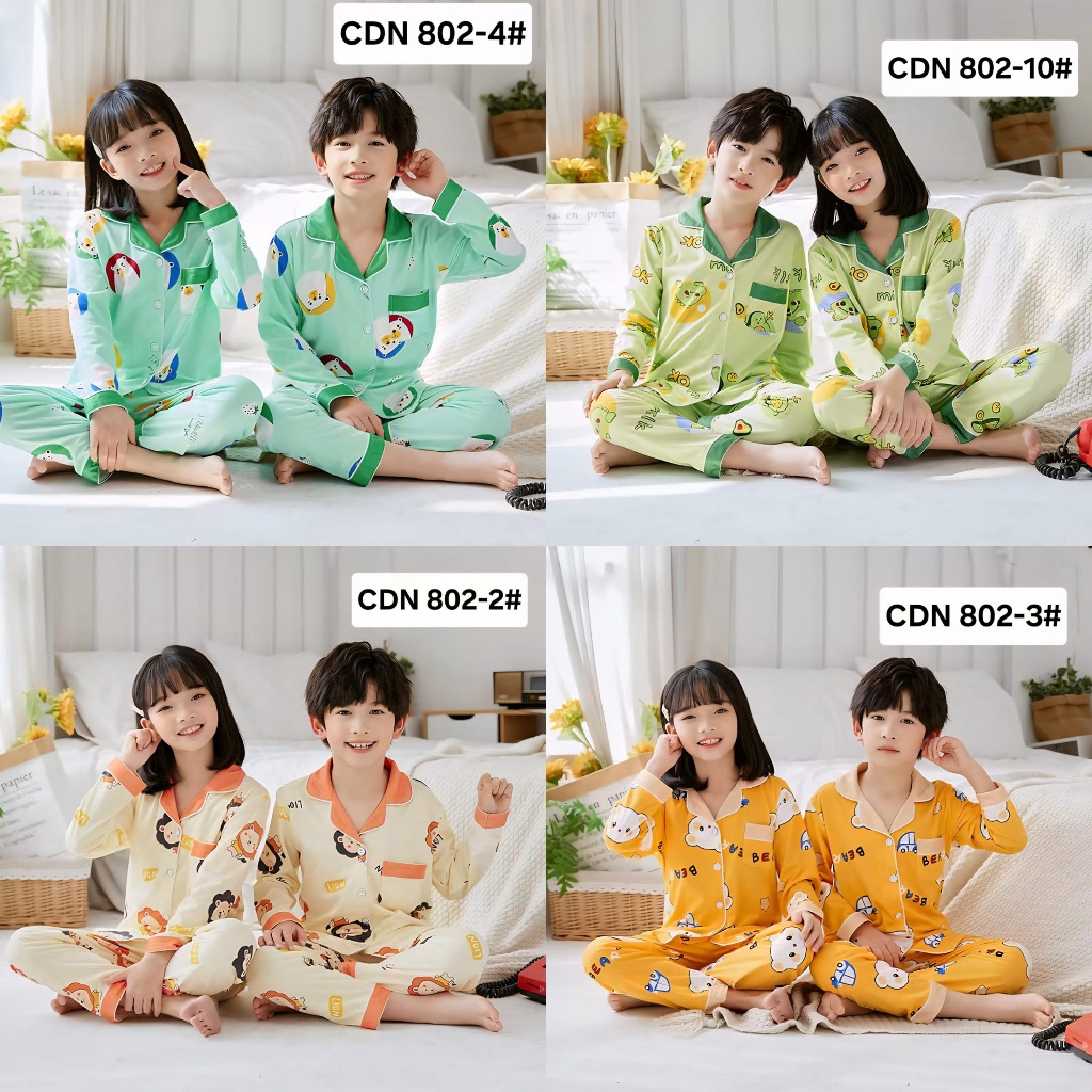 BAJU TIDUR ANAK UNISEX CEWEK COWOK PP KAOS KATUN IMPORT BERKUALITAS LENGAN PANJANG SETELAN CELANA PA