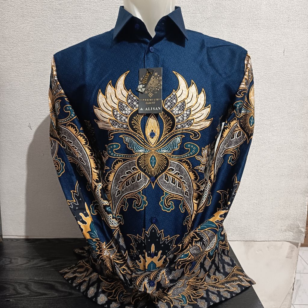 LENGAN PANJANG SLIMFIT ALISAN Batik PREMIUM 20073 Motif Sayap Biru/Hijau