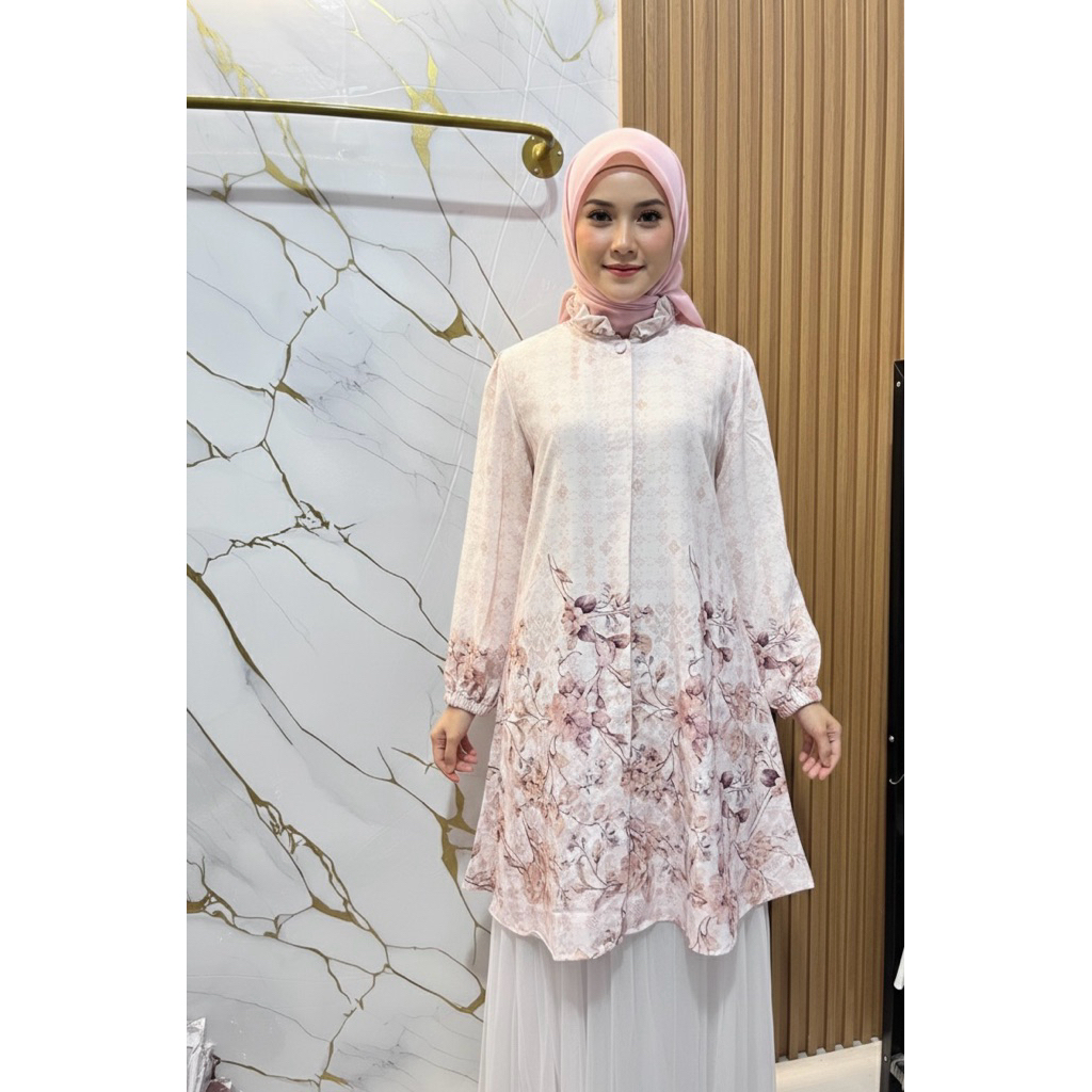 Aluna Tunik Muslim Wanita/ Atasan Tunik wanita lengan panjang/ Bahan Snowy