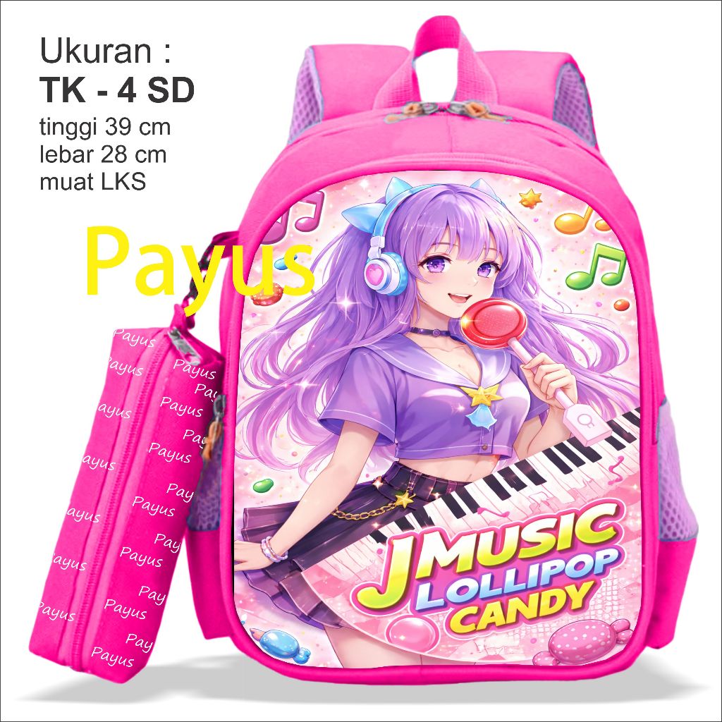 TAS MUSIC LOLLIPOP CANDY Tas ransel Anak TK-SD karakter Tas Permen Lolipop Candy