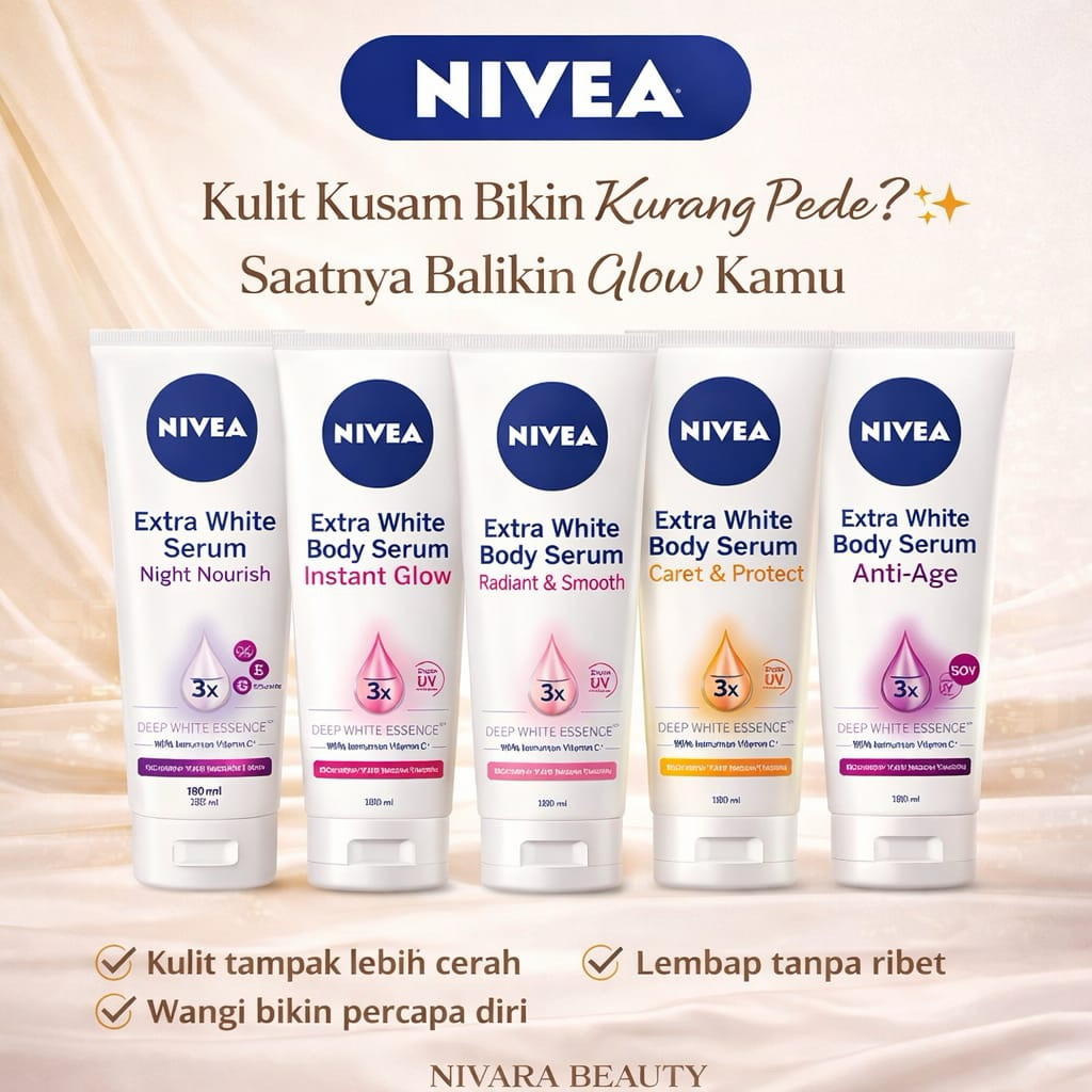 NIVEA Body Serum Extra White Original | Lotion Nivea Pemutih Badan Glow Whitening Body Lotion