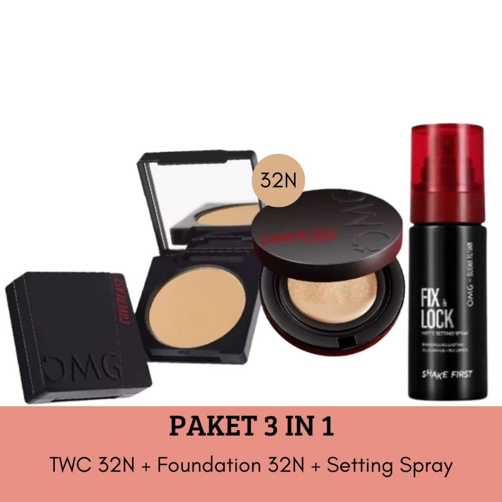 OMG Oh My Glam Paket Make Up Isi 3 Two Way Cake Cushion Setting Spray Make Up Basic OMG