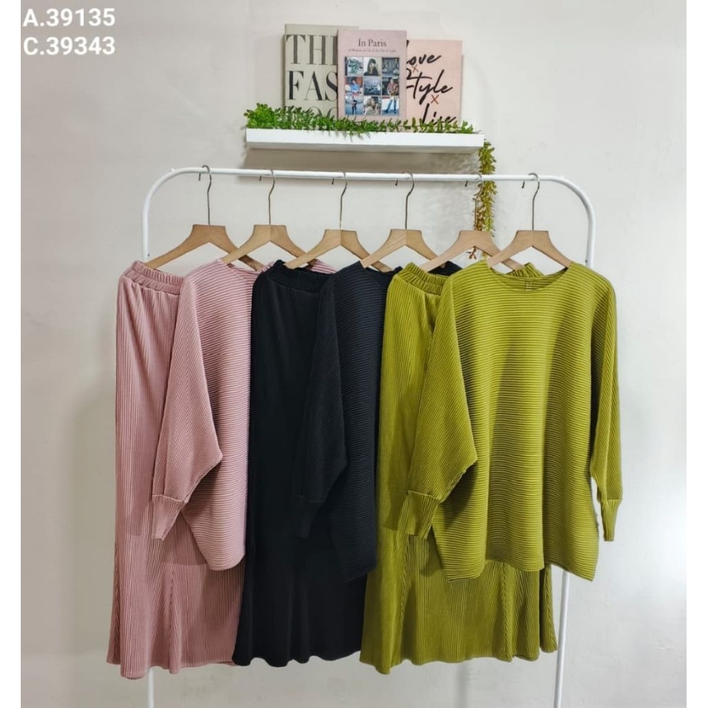 Setelan celana blouse Batwing plisket premium setelan rok blouse batwing
