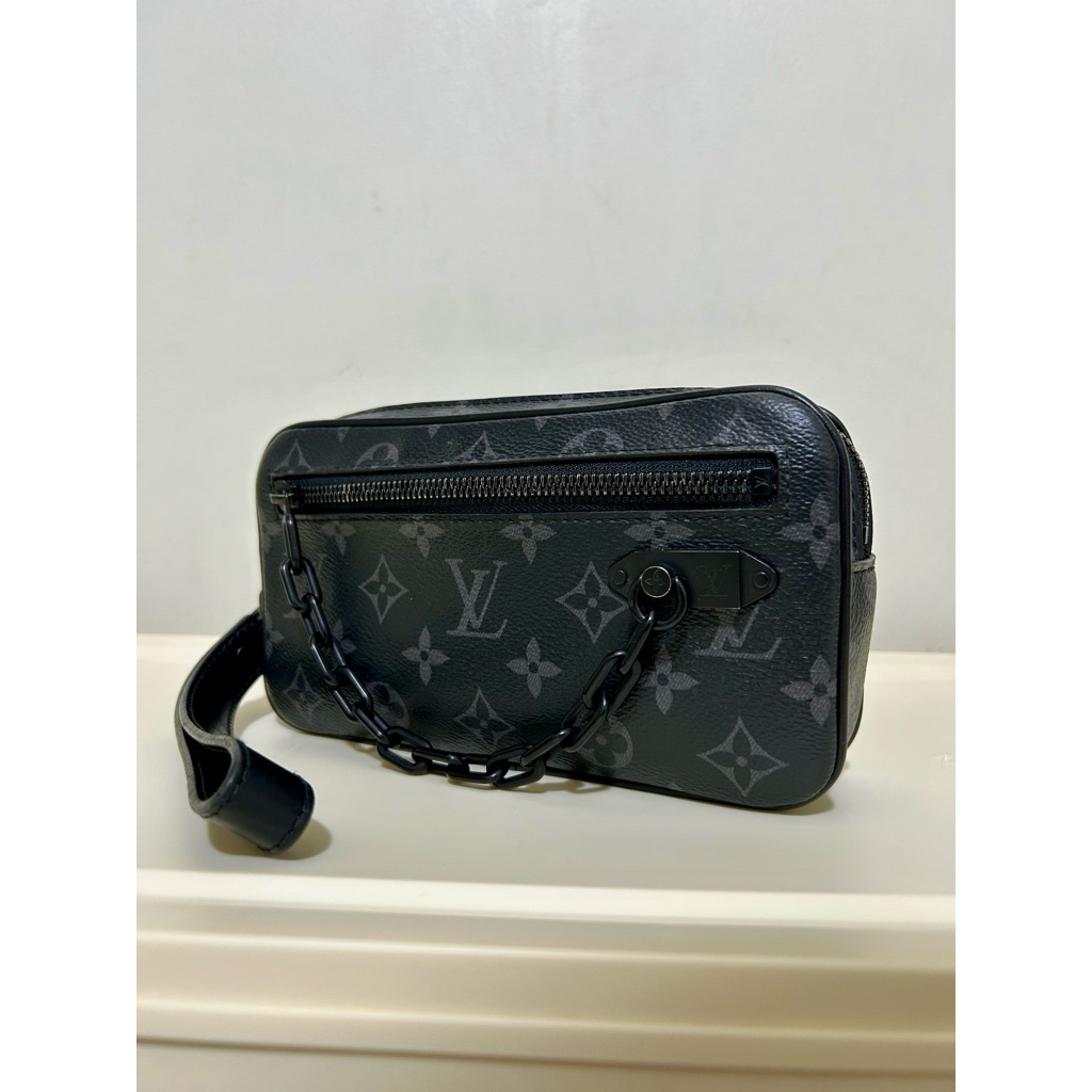 [Original] Louis Vuitton LV Pochette Volga in Monogram Eclipse tahun 2020 Clutch Pria
