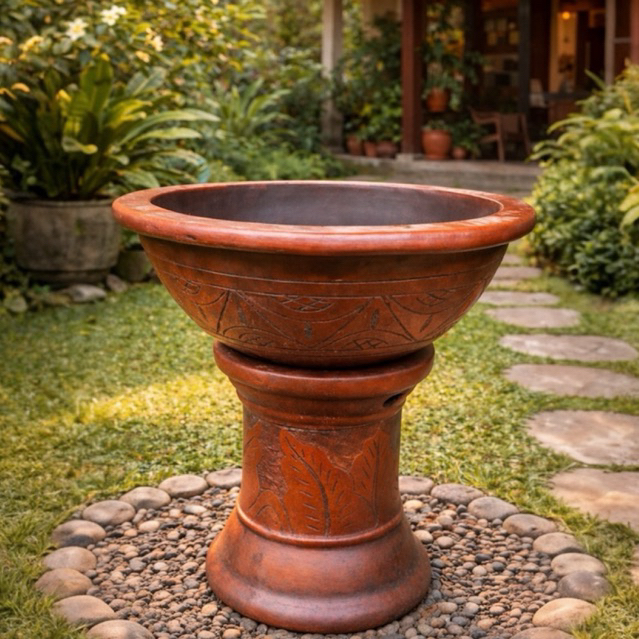 pot teratai gerabah tanah liat (free packing kayu)