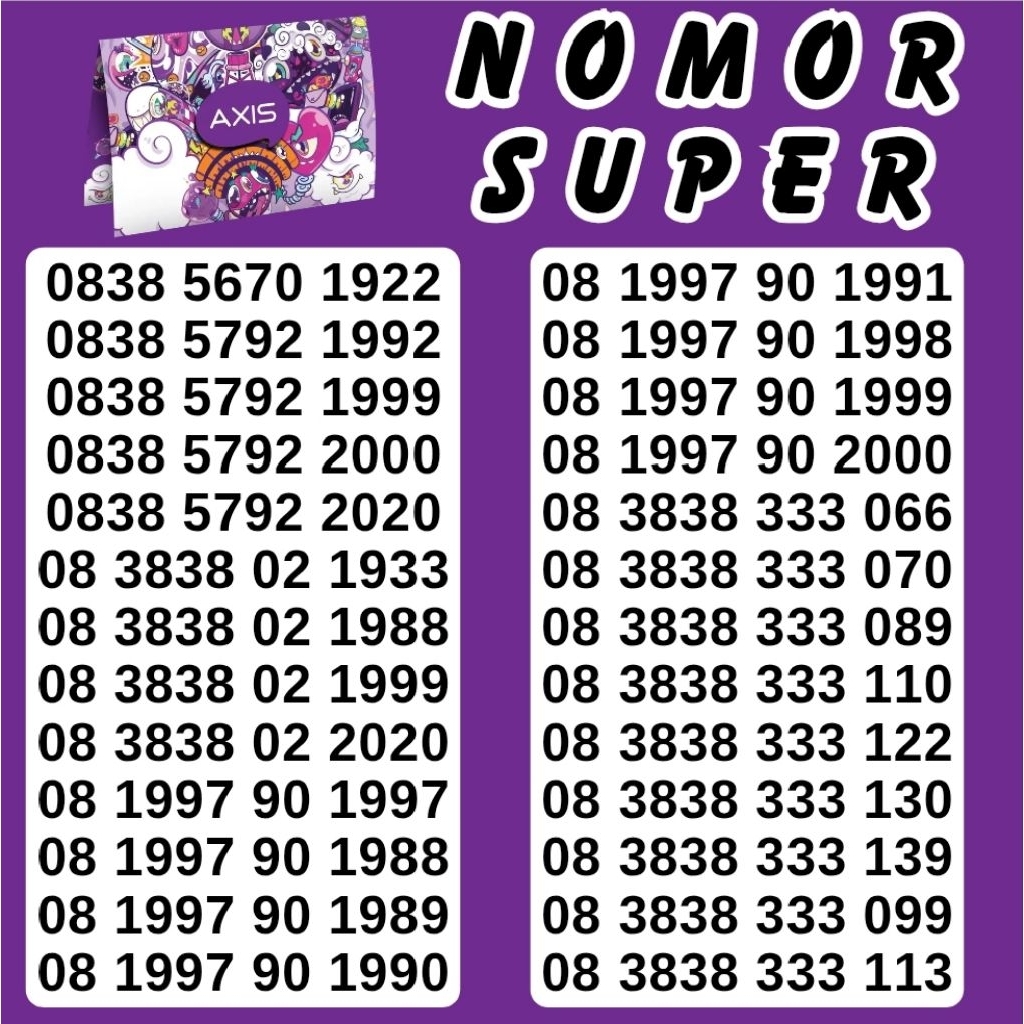 Nomor Cantik AXIS Super 1999 Triple Super Abab 0838 Kartu Perdana xl Support 4g lte 5g 10 digit Nomo