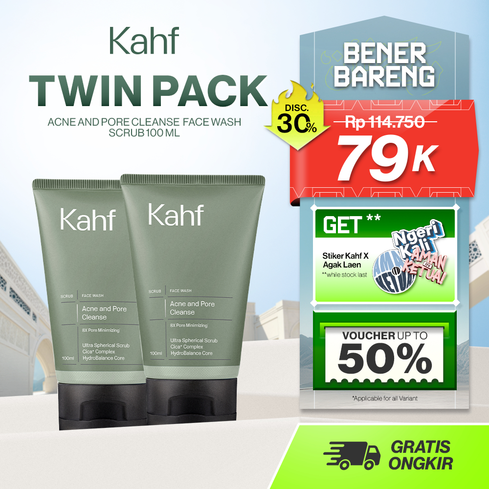 Twin Pack Kahf Face Wash Acne and Pore Cleanse Scrub 100 ml - 2 pcs Sabun Cuci Muka Pria Scrub Melaw