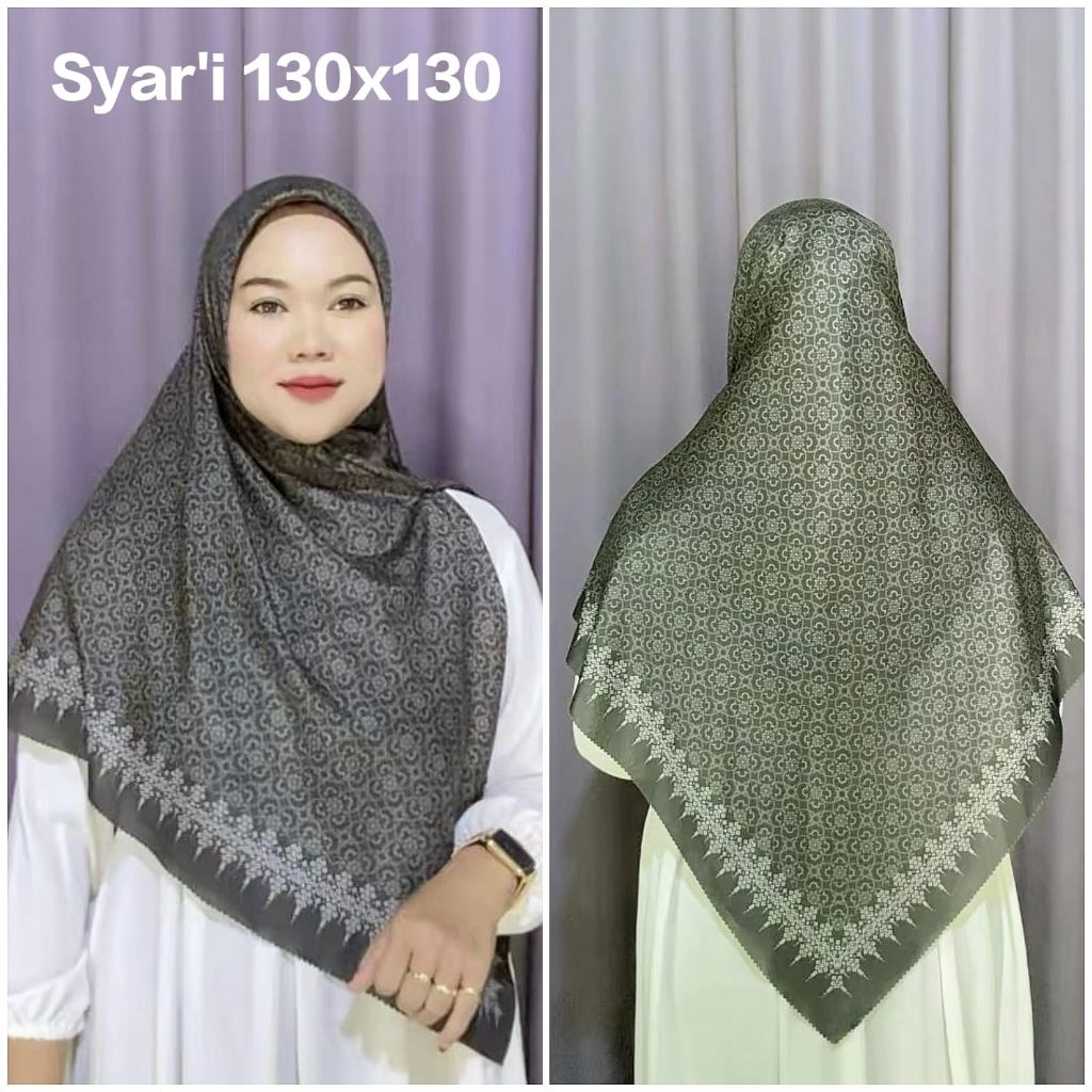 KERUDUNG SEGI EMPAT SYAR'I JUMBO VOAL MOTIF SHABILLA HITAM UK 130X130