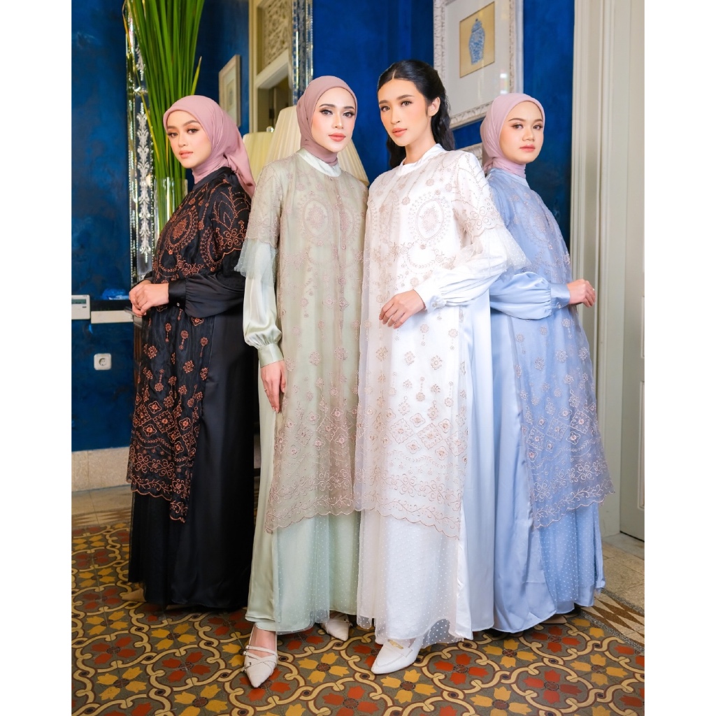 Mayang Collection - Elara Series Silk Kombi Organza Bordir Dress Gamis All Size (G03559) - Binar Ray