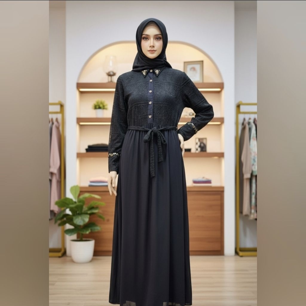 ABAYA DANNIS DEWASA HITAM SIZE M