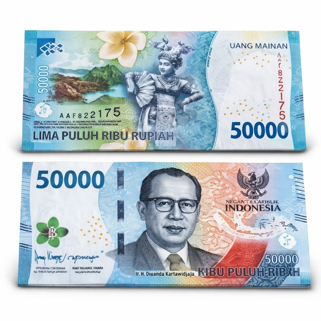 (50 lembar)Uang Mainan Replika Rupiah 50.000 Baru Ukuran 6,5 x 13,2 cm